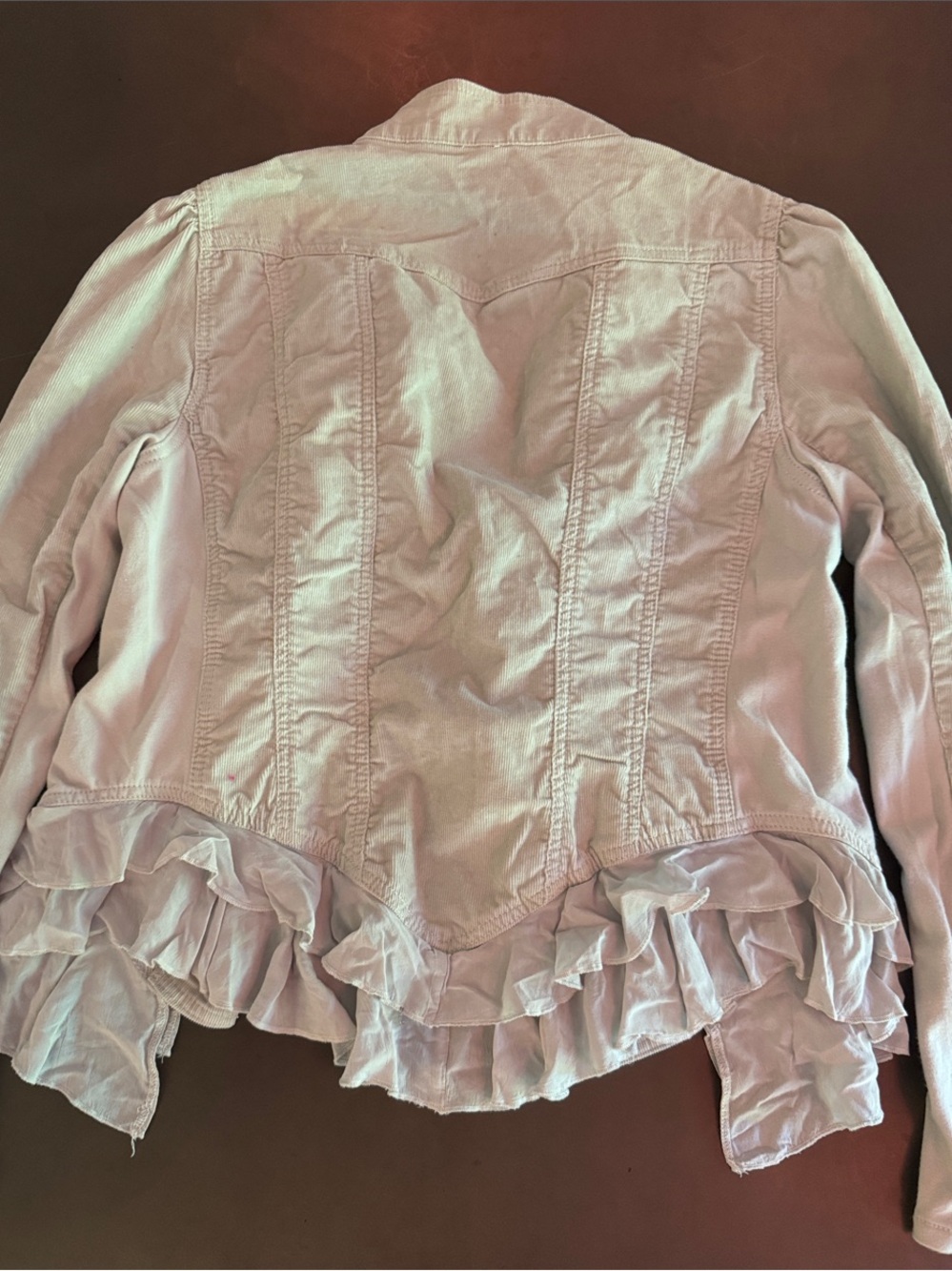 Women’s Cream Ruffle Hem Button-Front Jacket - Picture 4 of 5